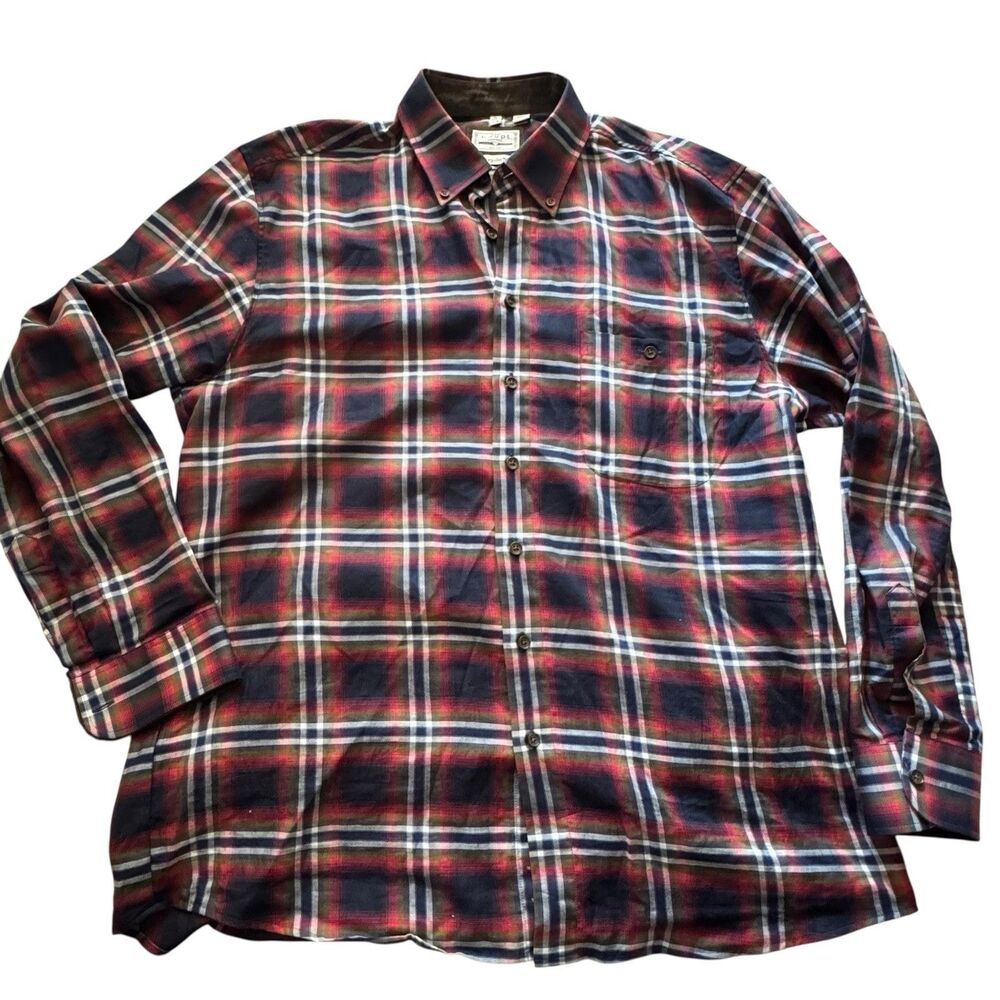 Haupt Shirt Mens 17.5  XL Red Blue Check‎ Tartan Cotton Twill Flannel Soft